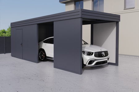 Einzelcarport + Abstellraum auf der Rückseite - PIR - 4x PIR Wand