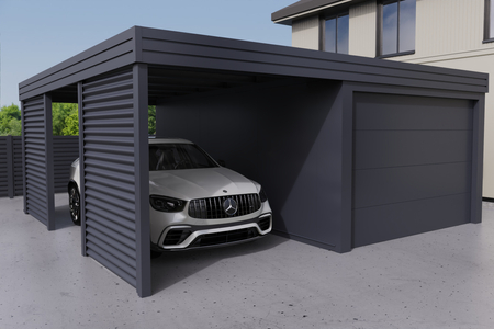 Carport mit PIR-Garage - 2x Wellblech Wand