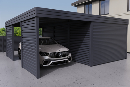 Carport mit Garage aus Wellblech - 2x Jalousie Premium Wand