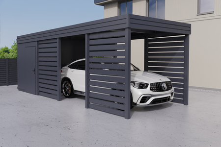 Einzelcarport + Abstellraum auf der Rückseite - PIR - 4x Horizontal Wand