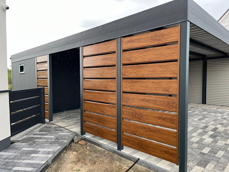 Doppelcarport + Abstellraum auf der Rückseite PIR - 4x Modern+ Wand