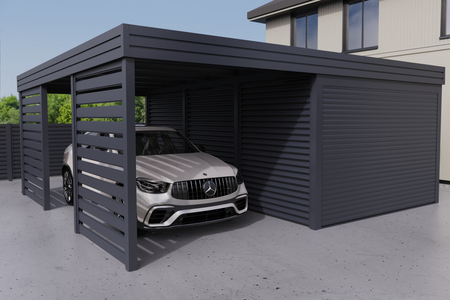 Carport mit Garage aus Wellblech - 2x Horizontal Wand