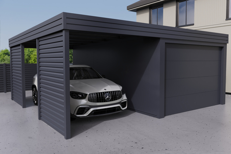 Carport mit PIR-Garage - 2x Jalousie Premium Wand