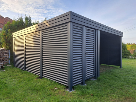 Carport + Abstellraum an der Seite - Wellblech - 2x Jalousie Premium Wand