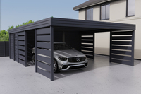 Doppelcarport + Abstellraum auf der Rückseite - Wellblech- 4x Modern+ Wand