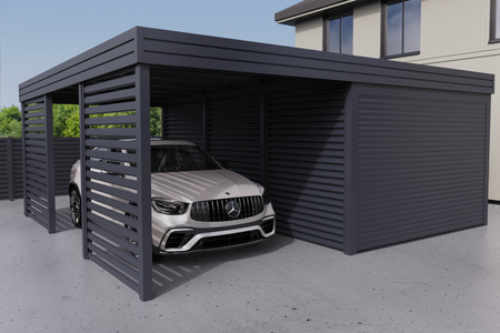 Carport mit Garage aus Wellblech - 2x Palisade Wand