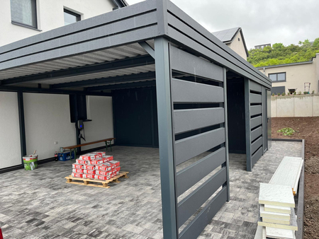 Doppelcarport + Abstellraum auf der Rückseite PIR - 4x Modern+ Wand