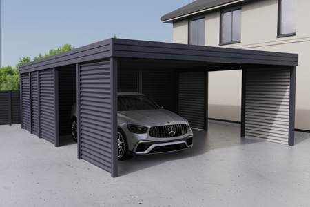 Doppelcarport + Abstellraum auf der Rückseite - Wellblech - 4x Wellblech Wand