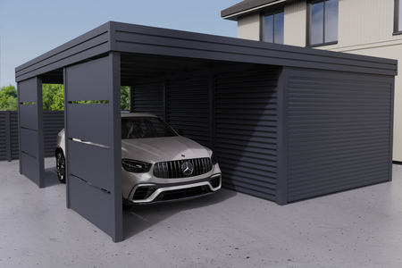 Carport mit Garage aus Wellblech - 2x Modularwand
