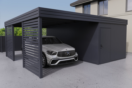 Carport + Abstellraum an der Seite - PIR - 2x Palisade+ Wand