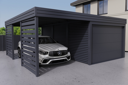 Carport mit Garage aus Wellblech - 2x Horizontal Wand