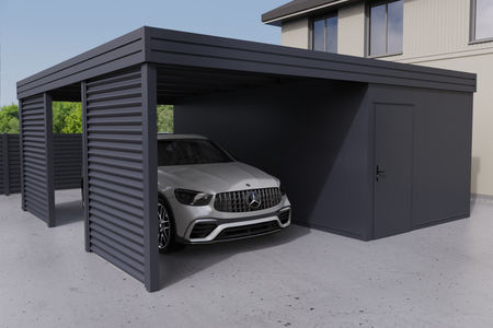 Carport + Abstellraum an der Seite - PIR - 2x Wellblech Wand