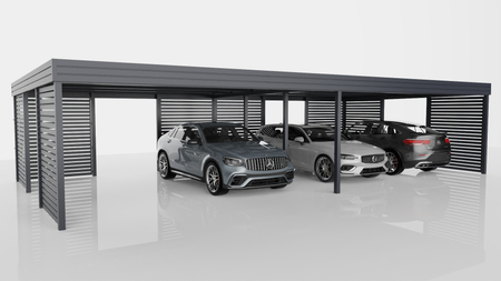 Reihen-Carport - 8x Palisade+ Wand