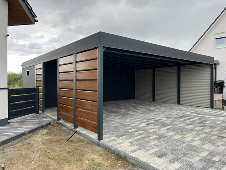Doppelcarport + Abstellraum auf der Rückseite PIR - 4x Modern+ Wand