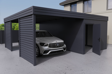 Carport+ Abstellraum an der Seite - PIR - 2x Jalousie Premiun Wand