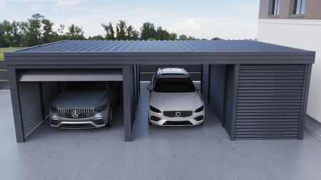 Carport mit Abstellraum und integrierter Garage - Wellblech