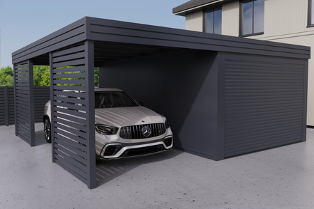 Carport mit Garage aus PIR Platte - 2x Palisade+ Wand